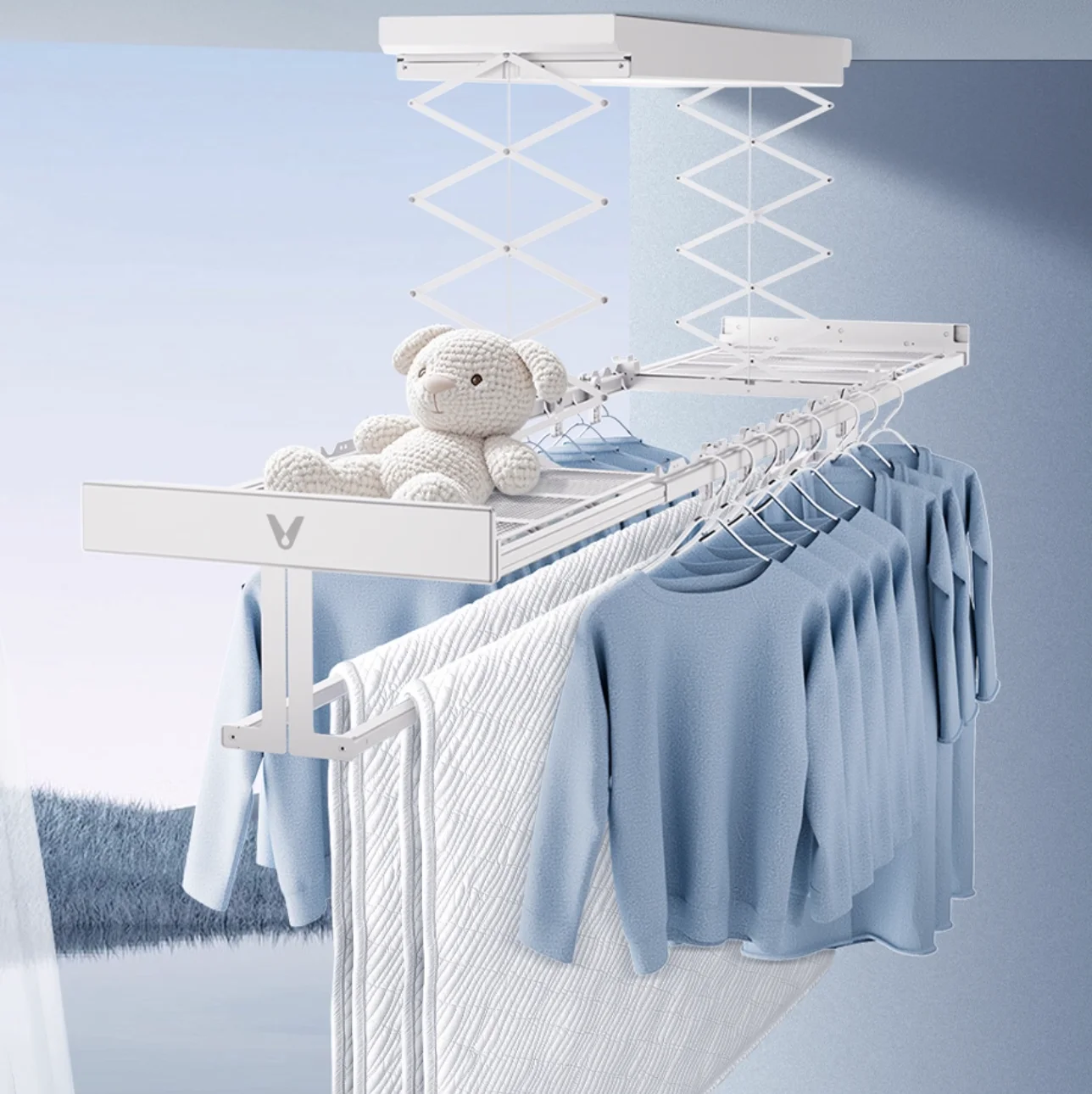 Aluminum Electric Adjustable Indoor Clothes Rack Remote Control Lifting Smart LED Lighting Ultra-thin Invisible Embedded