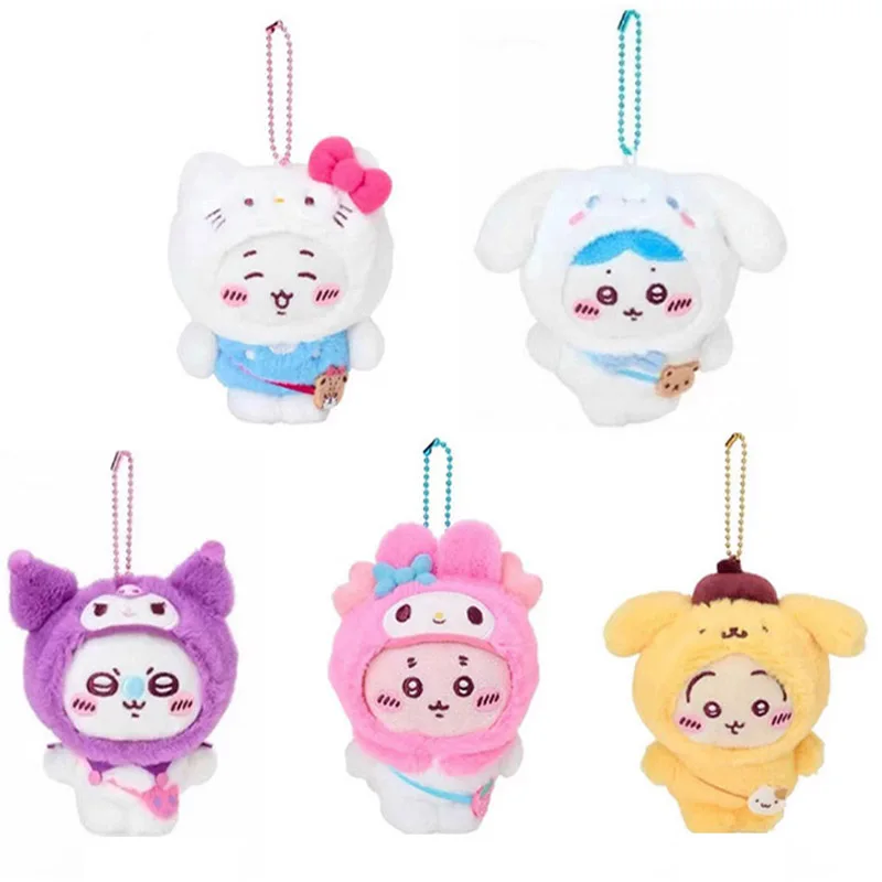 

Japanese Chiikawa x Sanrio Collaboration Cinnamoroll, Pochacco, Kuromi, Flying Squirrel, Pudding Dog, Usagi Bag Keychain Pendant