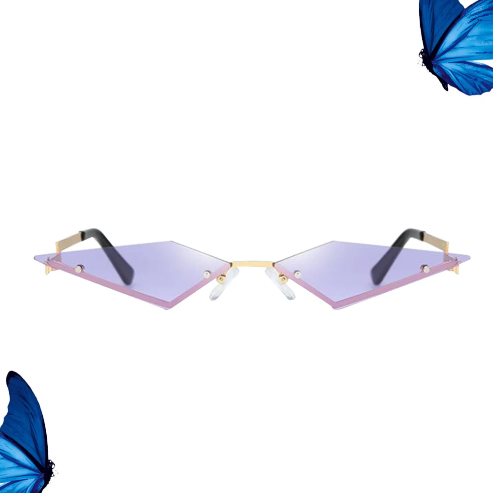 

Rimless Sunglasses Golden Frame Purple Stylish Lightweight Fashion Eyewear Party Street Shot Photo Glasses for Man Woman