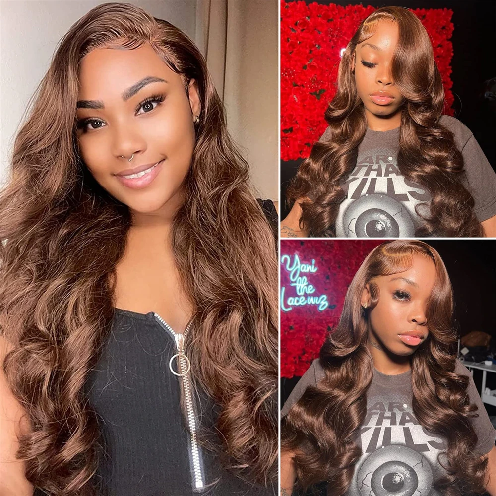 13x4 Brown Body Wave Lace Front Wig Transparent Lace Frontal Wig 13x6 Chocolate Brown Colored Human Hair Wigs For Women Remy