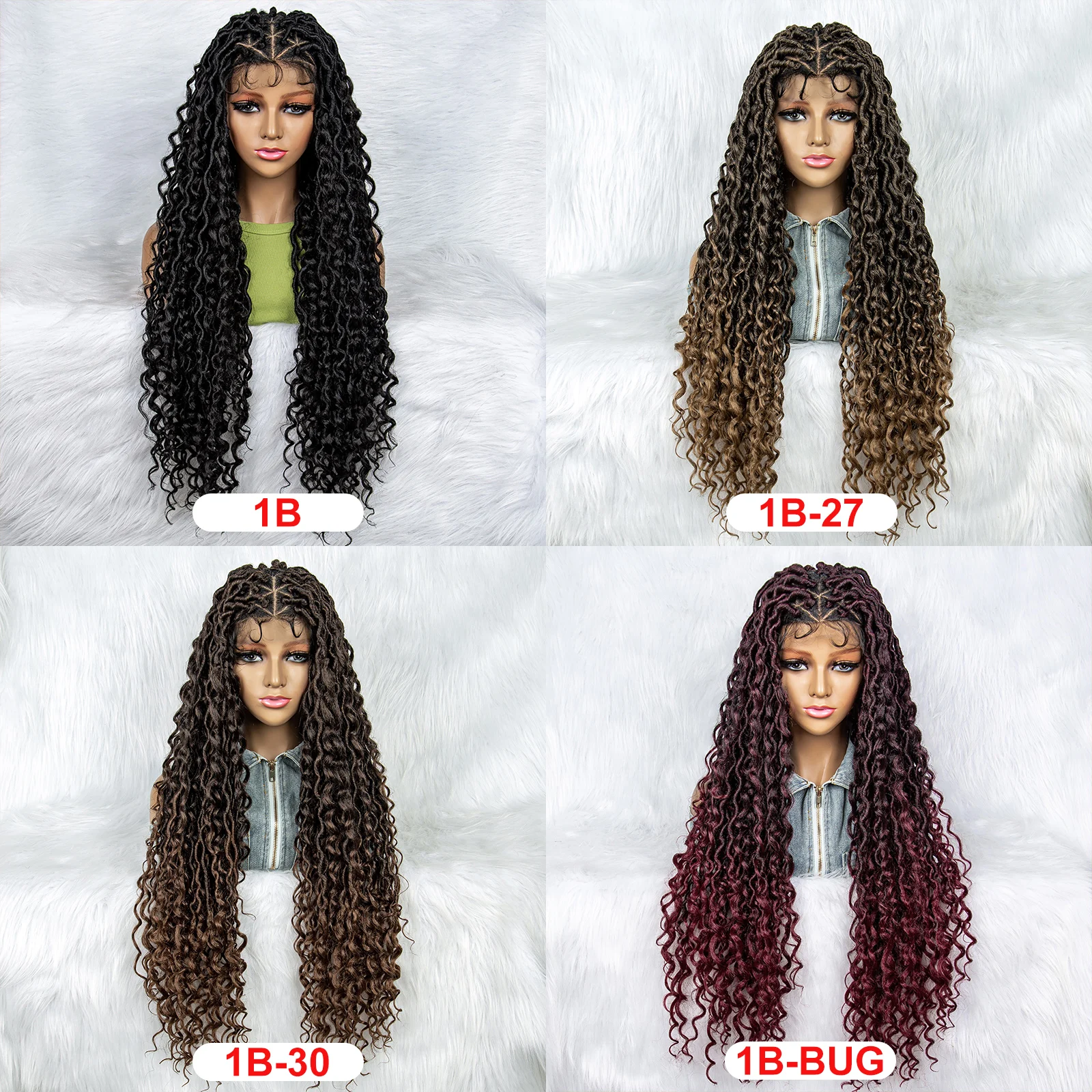 สังเคราะห์เต็มวิกผมถัก Wigs สำหรับผู้หญิงสีดำ Knotless กล่อง Braid Braiding Hair Water Wave หยัก Braids Wigs