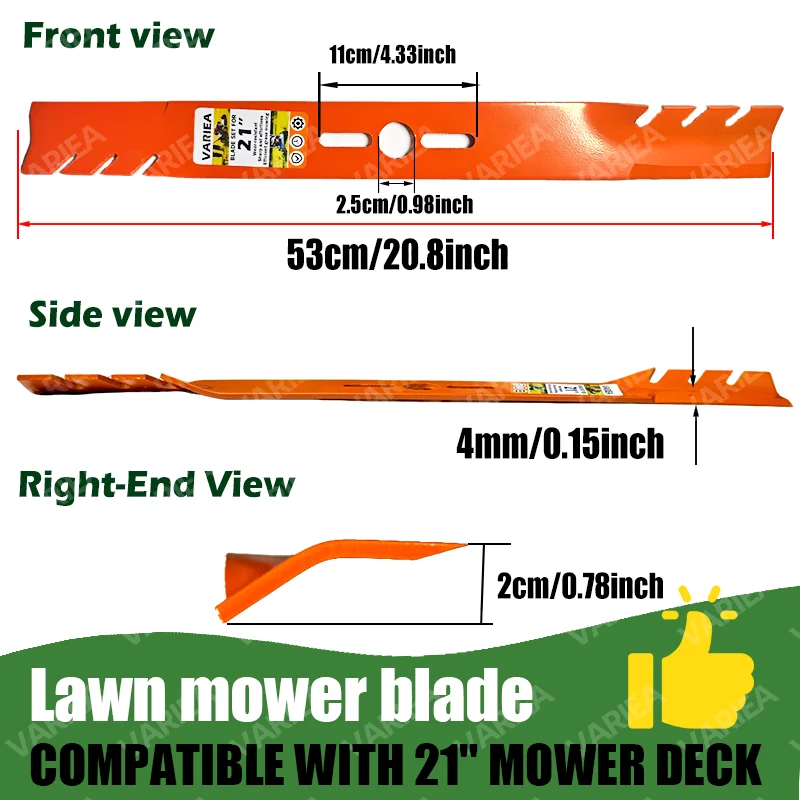 VARIEA- Lawn Mower Blade 21-Inch Universal Gold Metal Mulching Lawn Mower Blade With 9 adapters，4.0mm thickness，Fits MOST 21