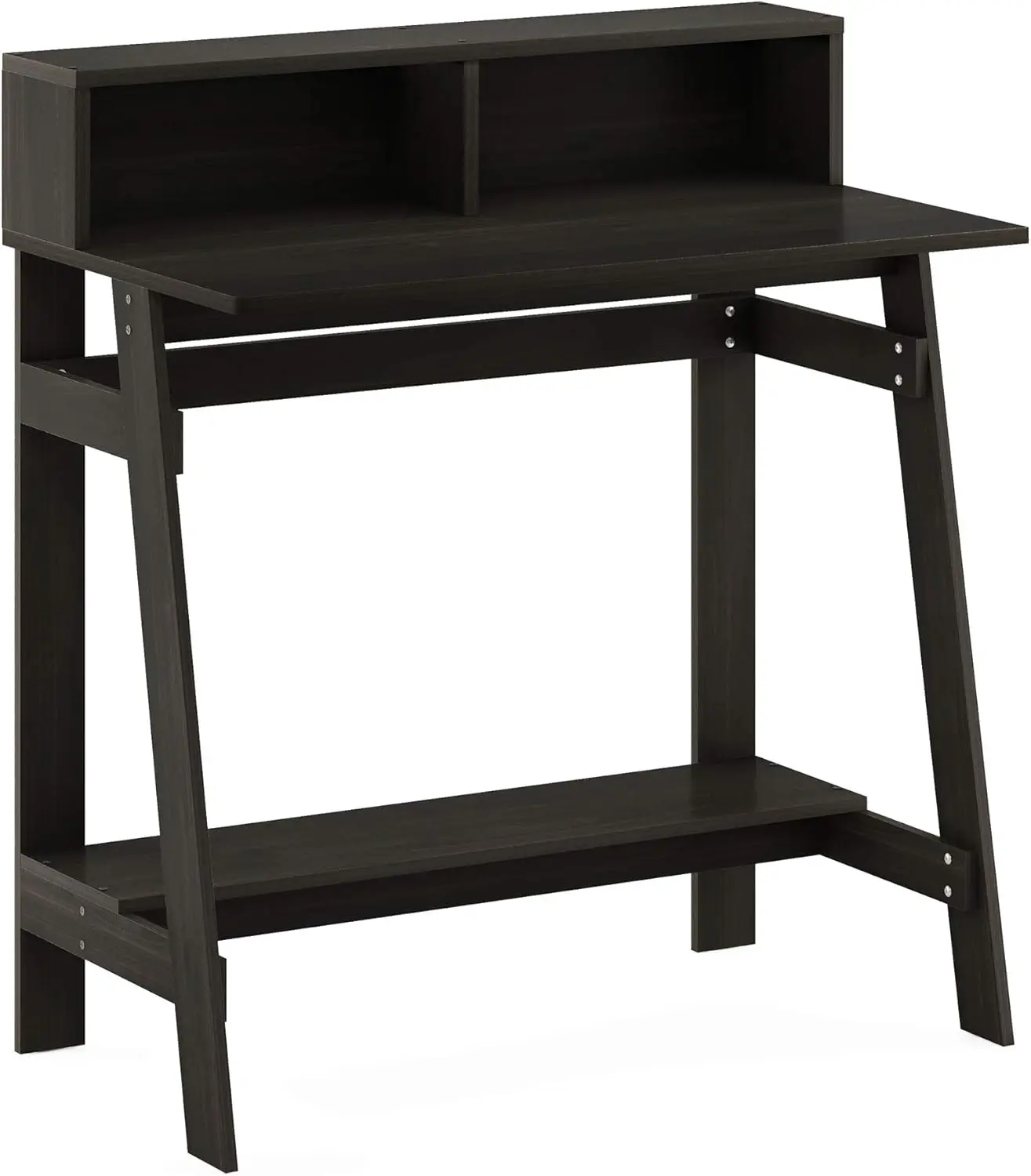 

Modern A-Frame Computer Desk with Hutch, Espresso Finish - Compact Home Office Furniture for Small Spaces