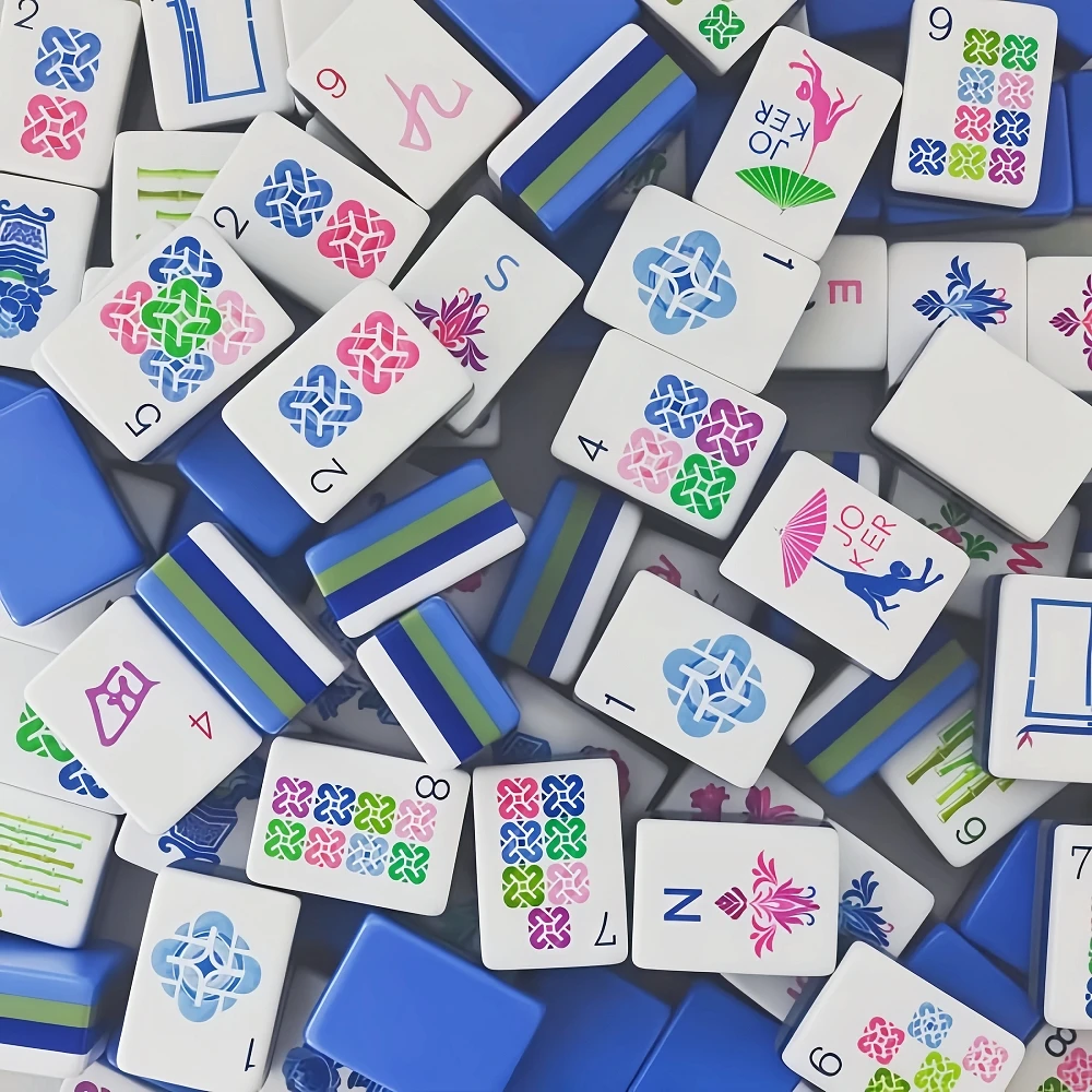 New Arrival Luxury Acrylic Mahjong Game Tiles Blue American Mahjong Set Portable Mah Jongg Travel Sets Leisure Board Games Gifts