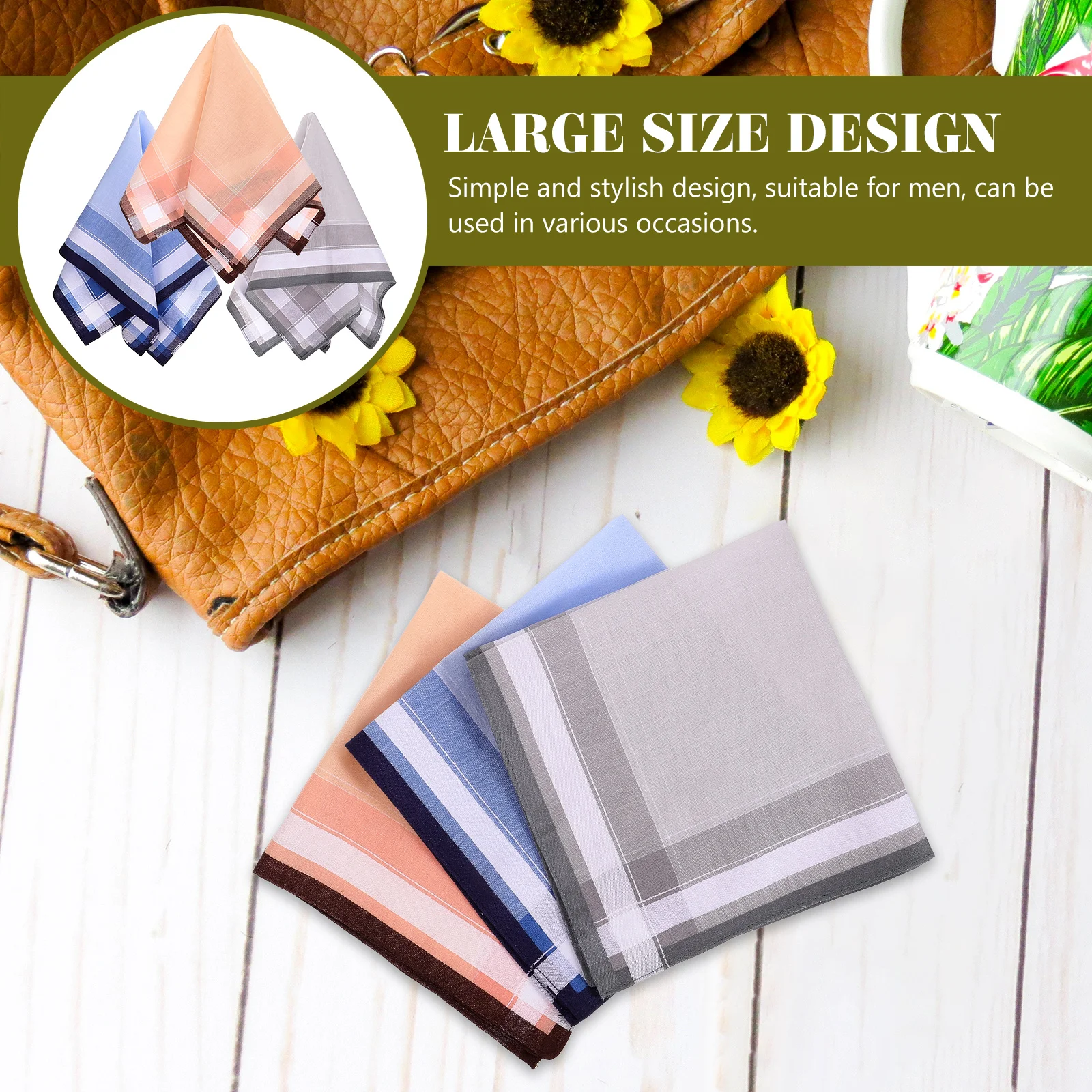 3 pezzi fazzoletti in cotone fazzoletto da taschino per uomo donna morbido tessuto ad alta densità fazzoletto di grandi dimensioni macchina stile vintage