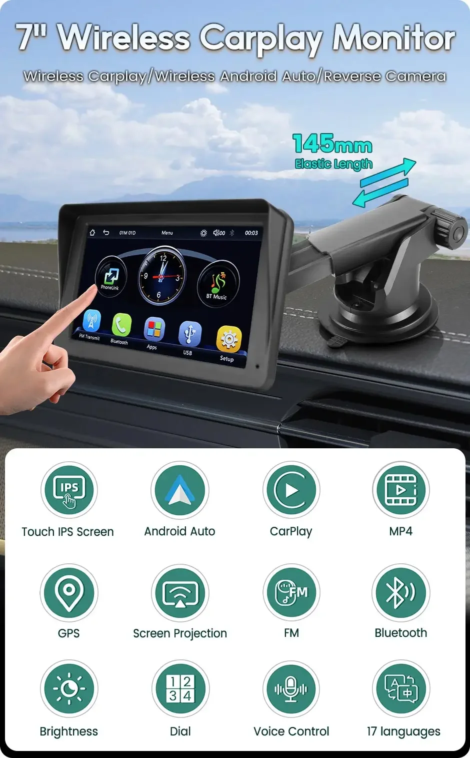 7 Car Monitor with GPS, Android Auto, Apple CarPlay