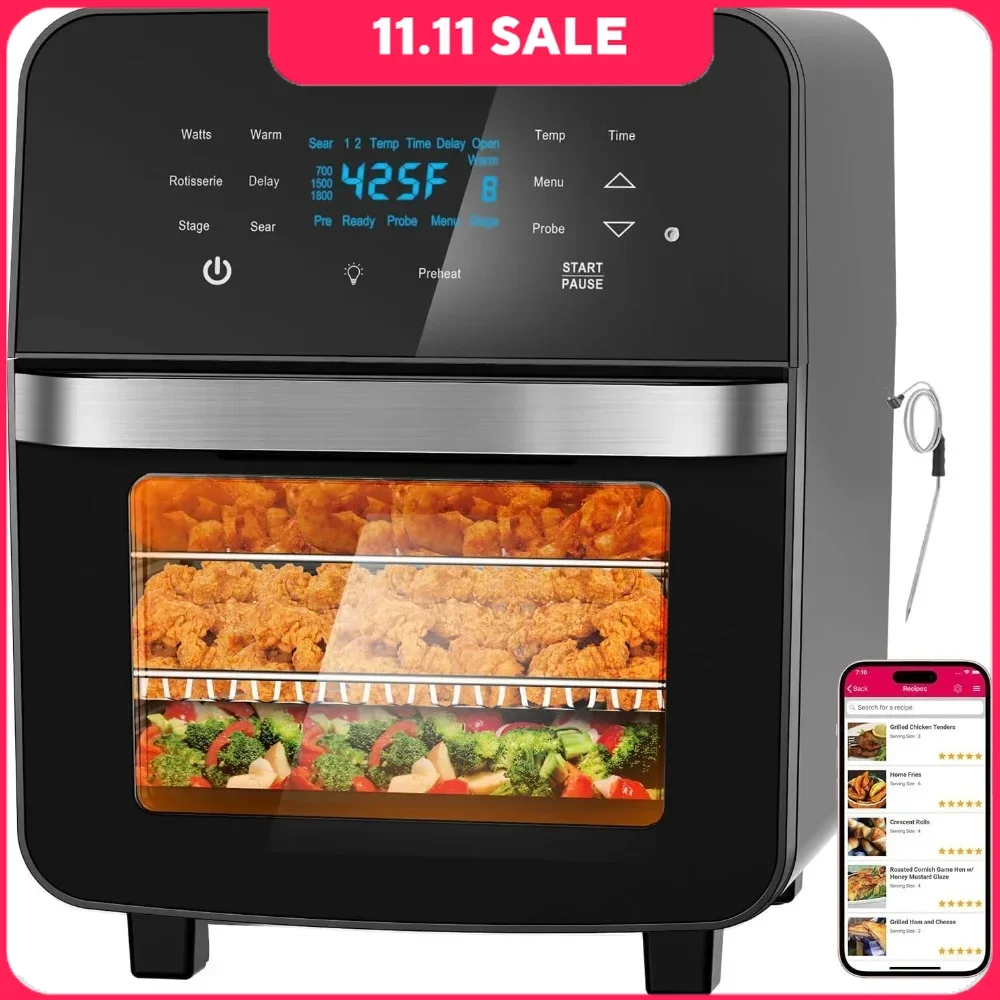 

Air Fryers, 15.5Qt 10-IN-1 Air Fryer Rotisserie Oven, XL Family Size & 50°-425°F Control, 100 Presets & 50 Memory, Air Fryers