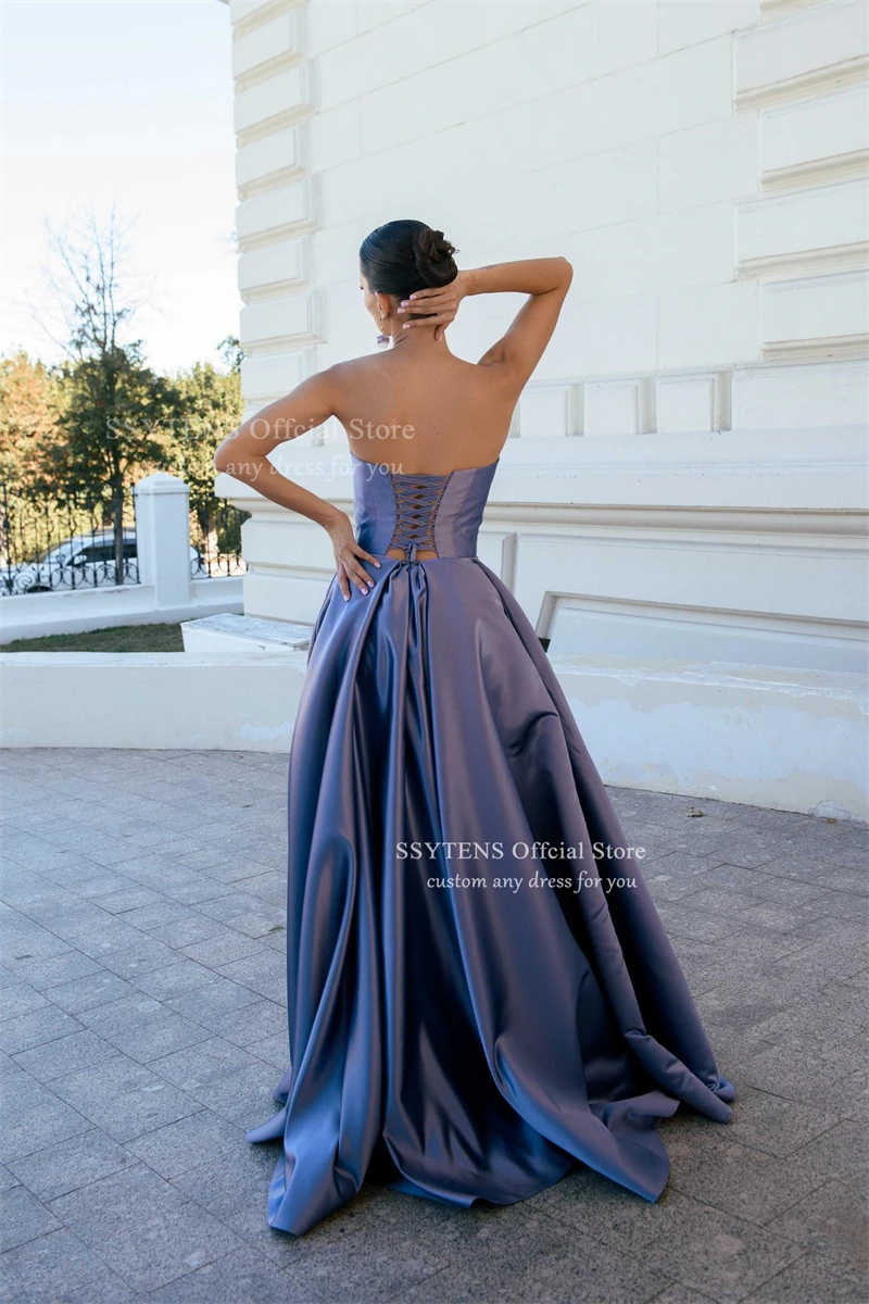 فساتين سهرة أنيقة على شكل حرف a من SSYTENS فستان حفلات على شكل قلب بطول الأرض من الساتان مشد خلفي للحفلات الرسمية حسب الطلب