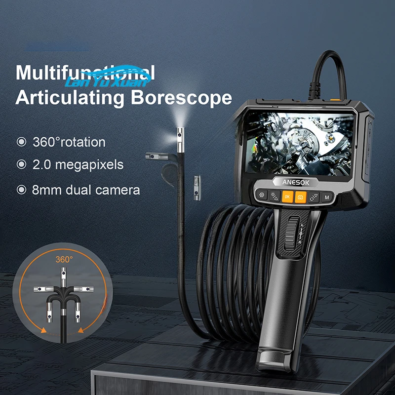 Steerable Borescope Dual Lens Pipe Industrial Endoscope Full HD 5“ IPS Display Piping Camera 2000mAh Battery IP67 Waterproof