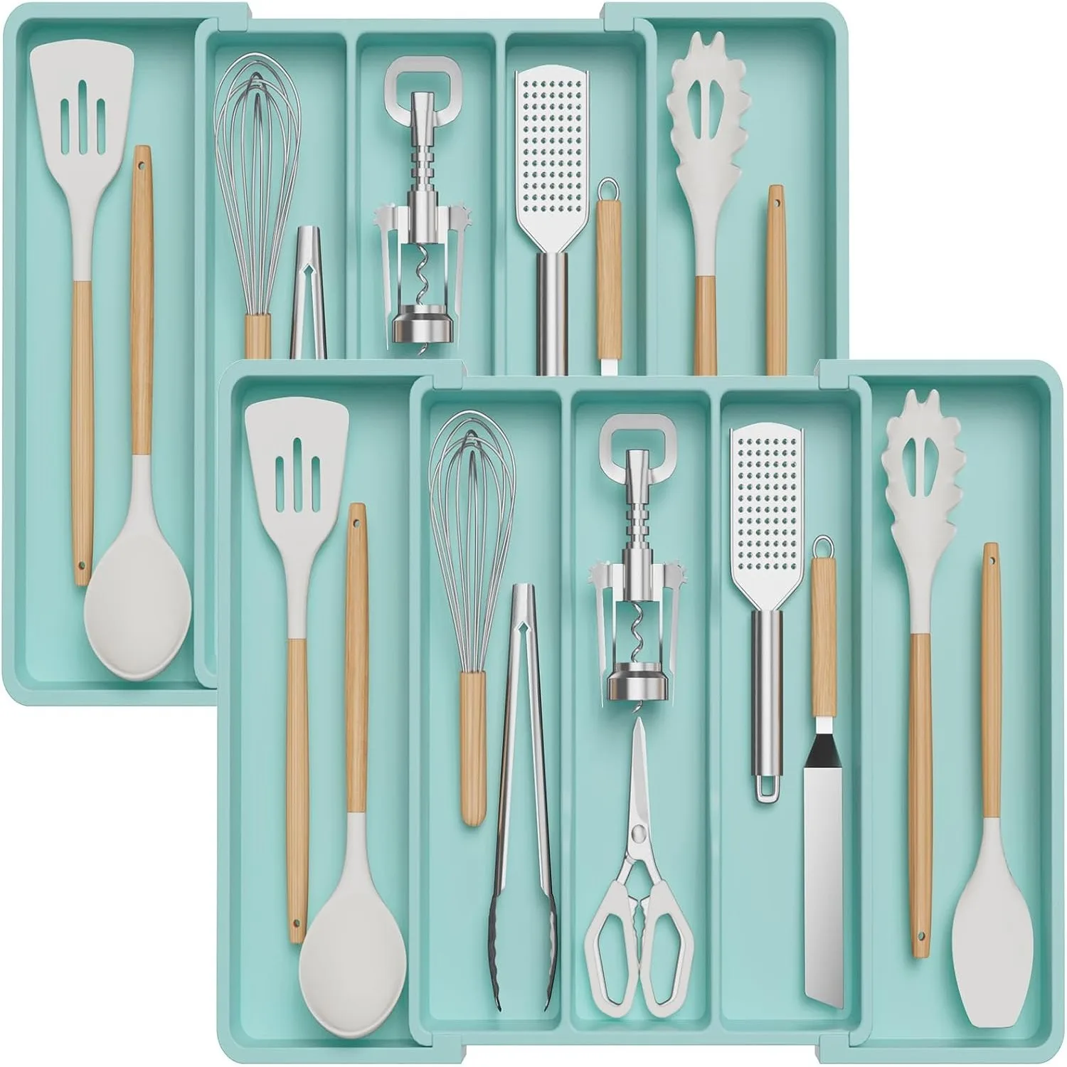 

Utensil Organizer for Kitchen Drawers, Expandable Cooking Utensil Tray, Adjustable Cutlery Silverware Flatware Holder