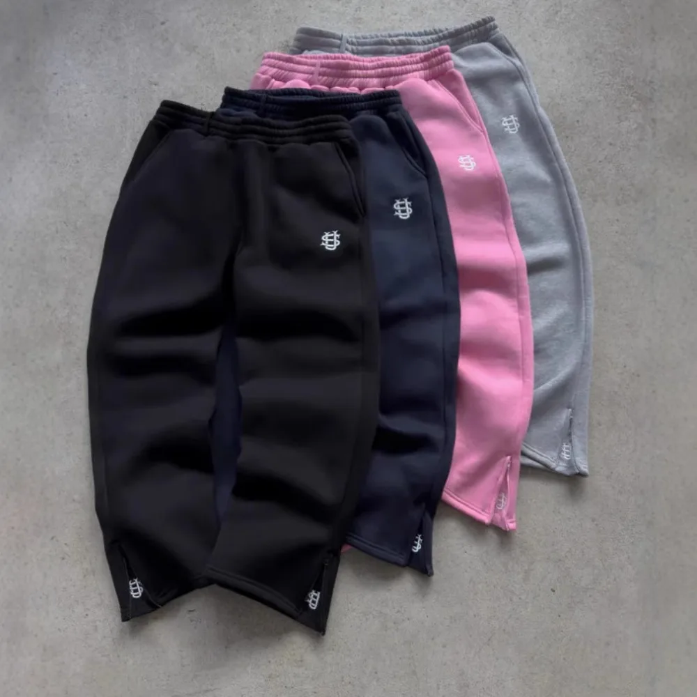 

Casual Embroidery Slim Straight Pants Y2k Street Solid Color Sport Pants 2025 Fashion Harajuku Women Couple Tracksuit Leg Pants