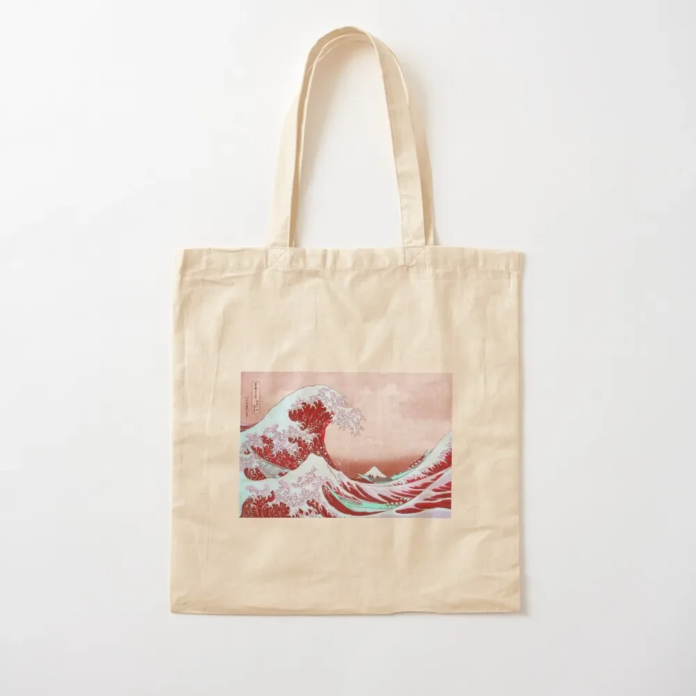 

Hokusai - The Great Wave of Kanagawa - Pastel Pink Red Ocean Blue Green Colors Japanese Art Tote Bag custom canvas bag Tote Bag