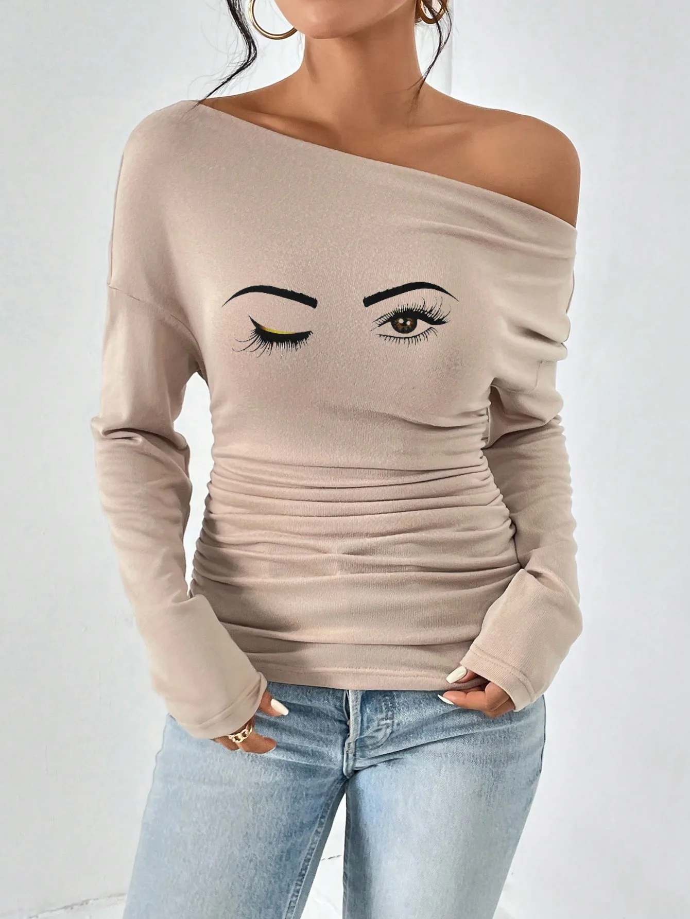 2025 Spring And Autumn European And American Women's Clothing Spring And Autumn New Design Sense Off Shoulder Asymmetric Collar
