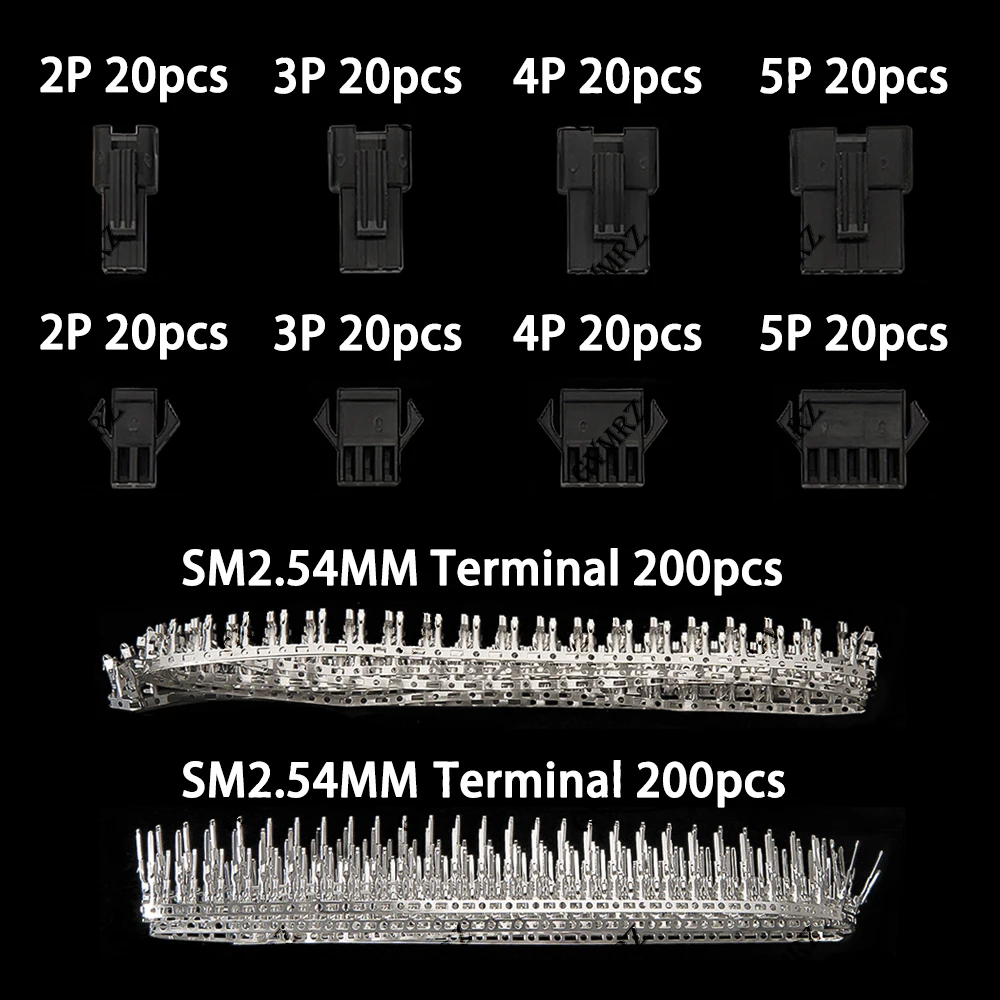 560PCS SM2.54 Kits 2.54mm Pitch JST SM Connector 2P 3P 4P 5P Pin Male Female Housing Plug Connector Assortment Kit with box