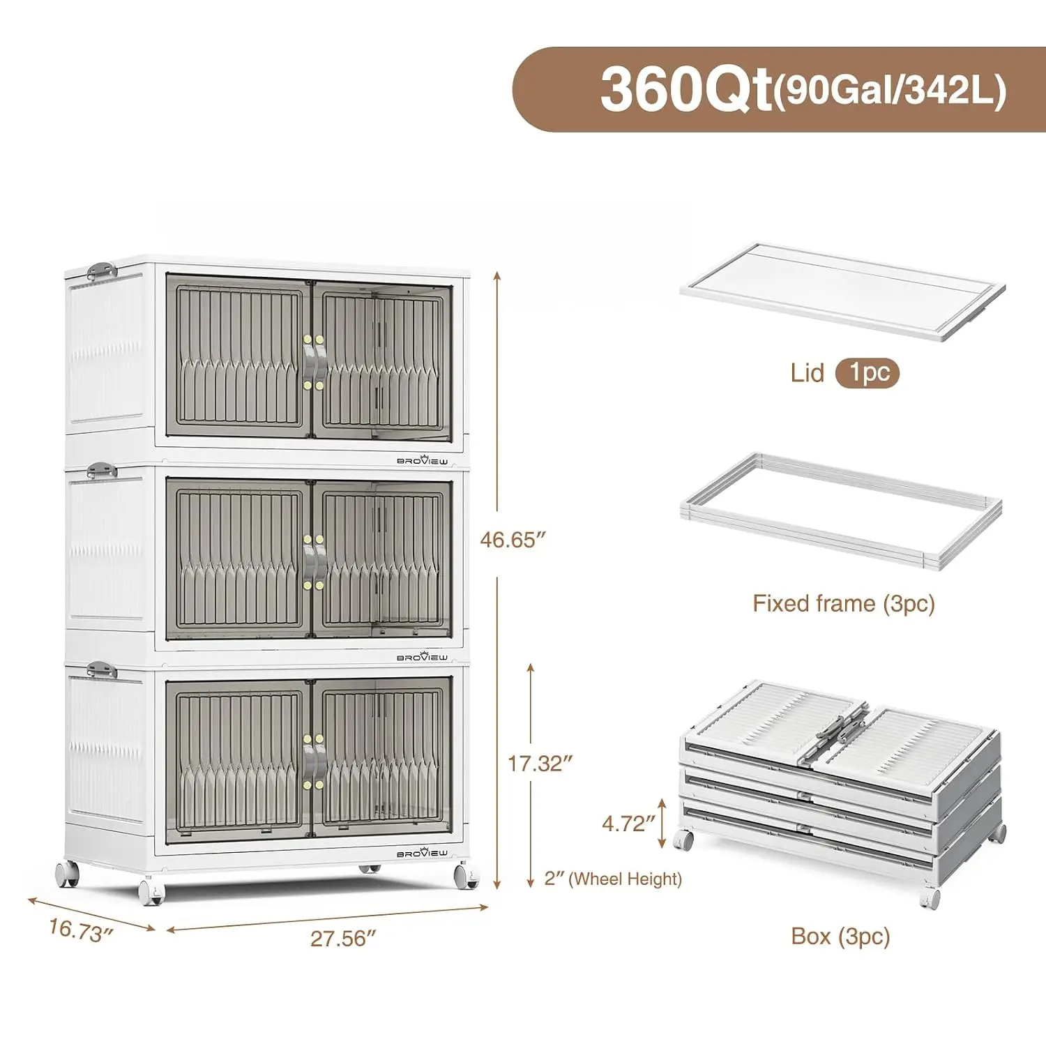 360Qt Stackable Storage Bins with Lid for Home Dorm, 3Pack White, Customized