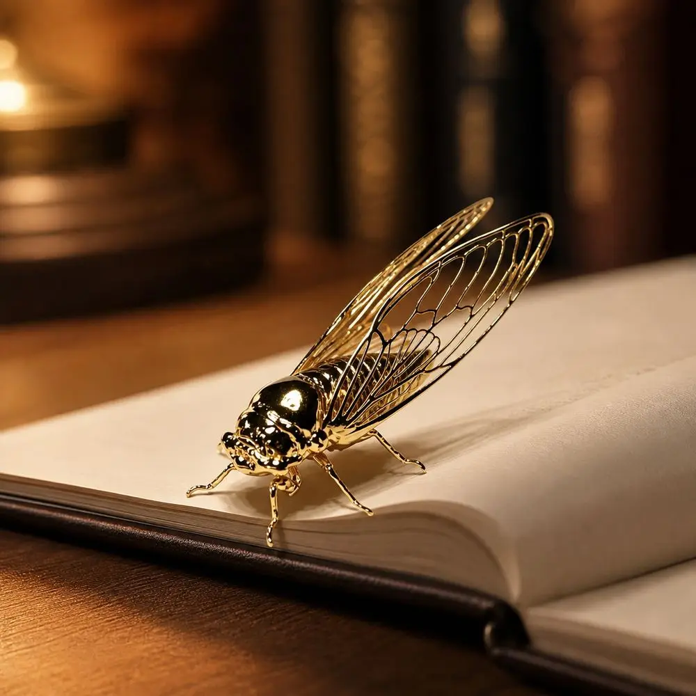 Golden Finish Golden Cicada Figurine Realistic Details Hollow Wings Cicada Sculpture Vintage Style Insect Figurine - view 6