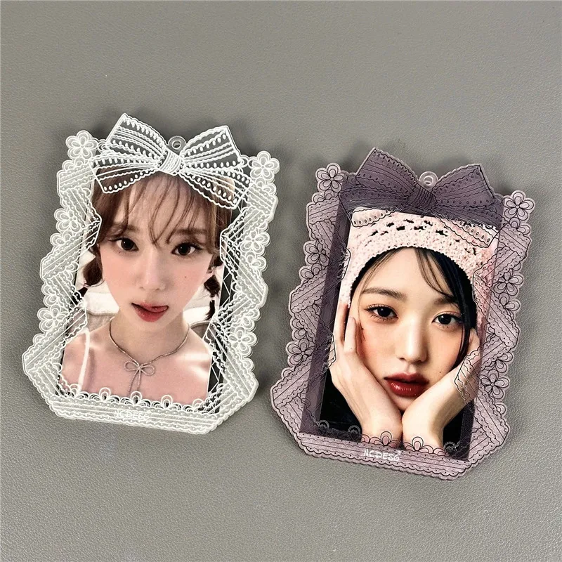 Teens Girls Lace Card Holder Acrylic Hard Cards Protective Case for Students Fans Anime Stars Photocard Holders 2024 New Lolita