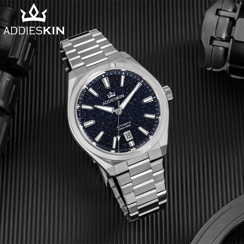 ADDIESKIN K010 Starry Night Blue Goldstone Dial Watch Automatic Men Sapphire BGW9 Luminous 200m Waterproof Stainless Steel Watch