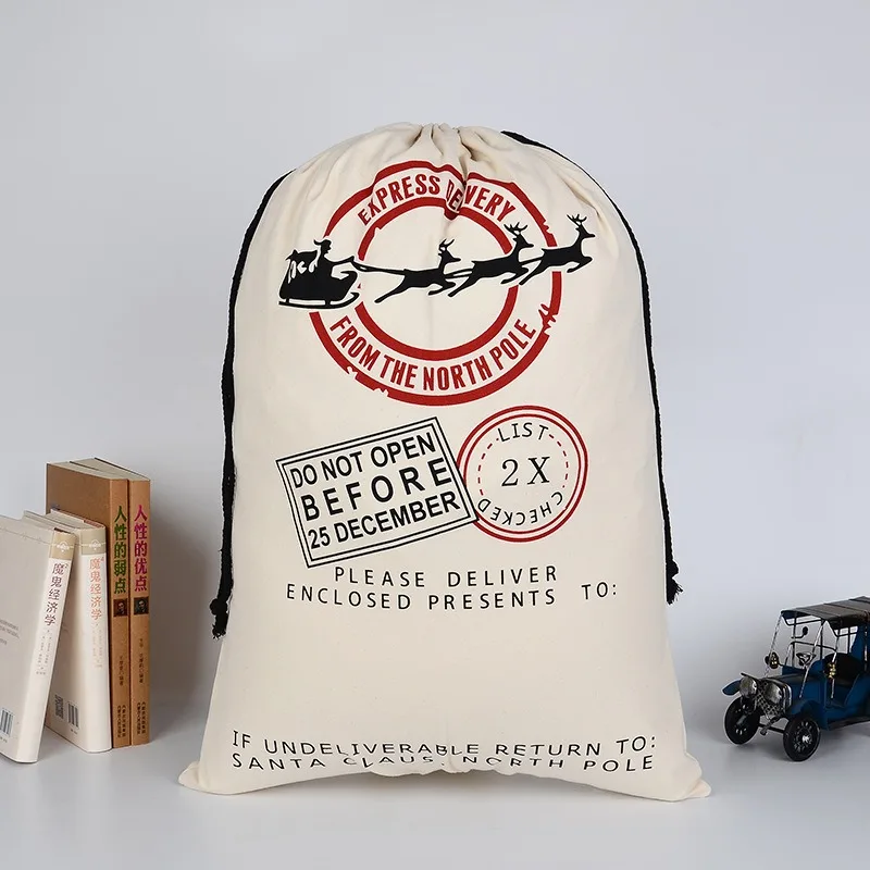 Frohe Weihnachten Süßigkeiten-Geschenktasche Baumwoll-Canvas Weihnachtsstrumpf Santa DIY Kordelzug-Socken für Kinder 50*70cm Große Größe Neujahr – Detail 3