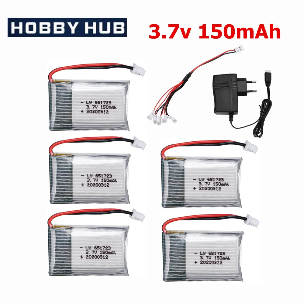 3.7v 150mAh Lipo Battery For H20 U839 S8 M67 RC Quadcopter Spare parts 3.7v 651723 Battery 1.25mm Plug and USB Charger Set