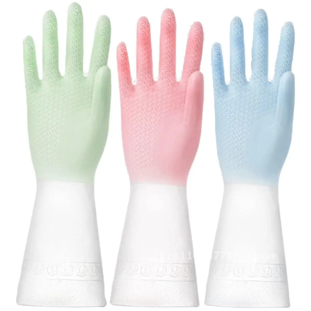 

3 Pairs Household Dishwashing Gloves Waterproof Durable Thickened Lengthened Gradient Color Rubber Gloves for Laundry Cleaning