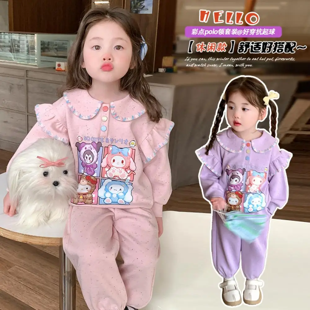 

Sanrio Kuromi Anime Childrens Sweatshirt Sets New Spring Cute Kawaii Long Sleeved Pants Suit Kids Cute Sportswear Pullover Gifts