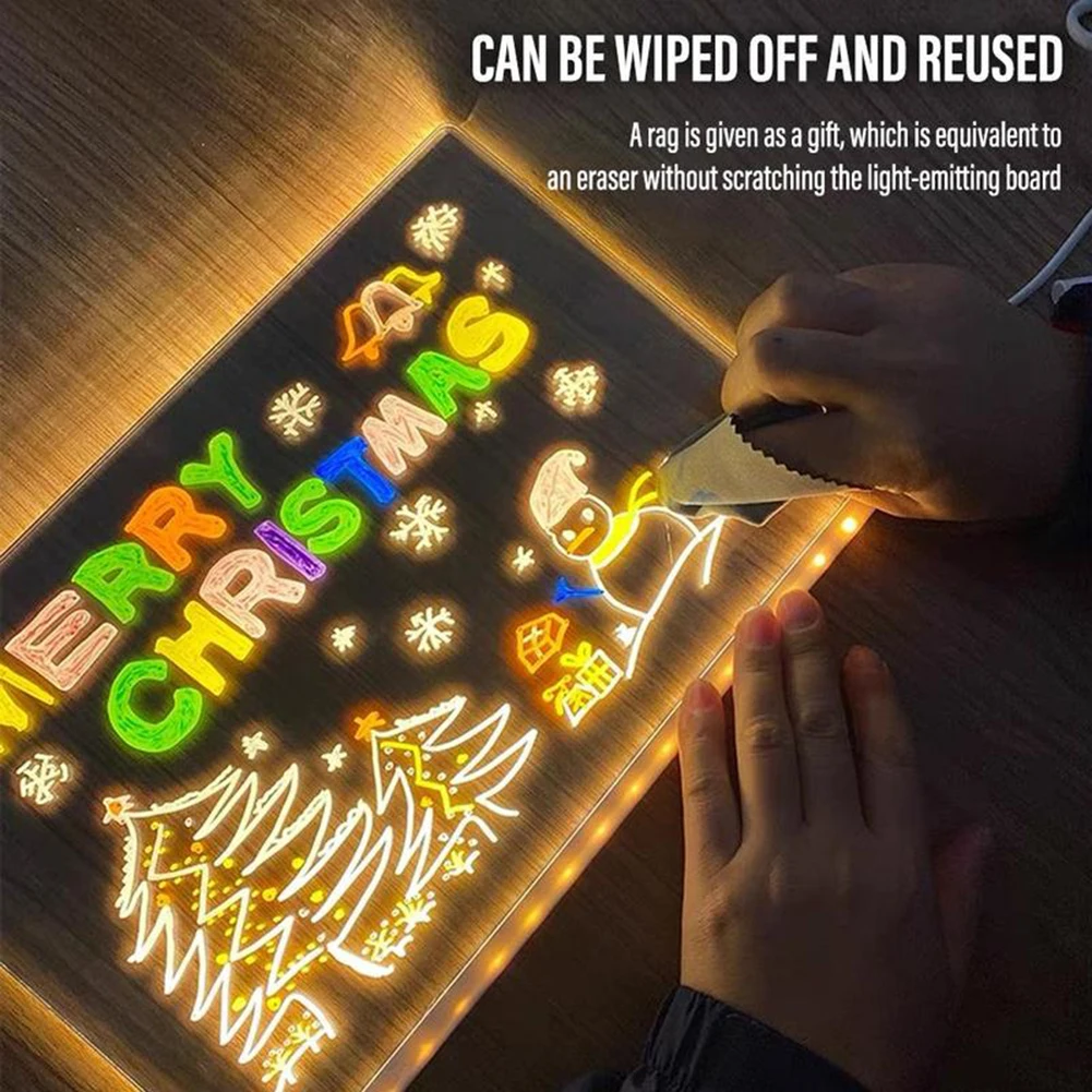 Light Up Acrylic Message Board Rewritable DIY Children\'s Glowing Drawing Board Message Lamp USB Powered for Office School Home