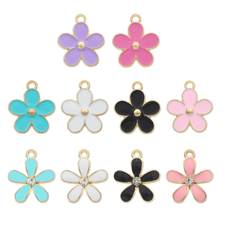 10pcs Creative Fashion Design Alloy Drip Oil Classic Water Diamond Flower Ins Necklace Pendant Keychain/Bracelet DIY Creative Ma