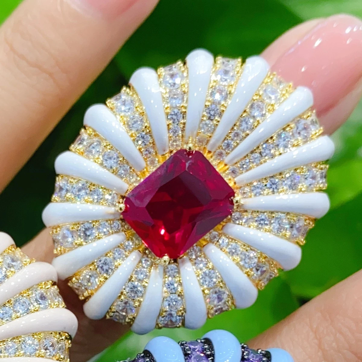 Missvikki Luxury Gorgeous Fingers Bold Big Flower Rings for Women Bridal Cubic Zircon Dubai Accessories Rings Beach Jewelry