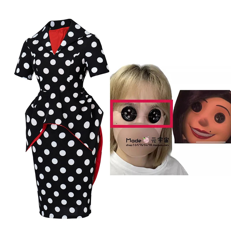 Coraline Cosplay Dress Ghost Mother Cosplay Costume Polka Dot Dress The Other Mother Cosplay Halloween Scary Mother Cosplay