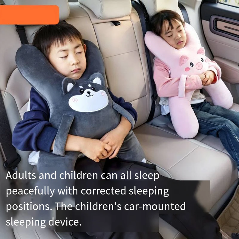 Almofada de Carro com Desenho Animado Fofo, Almofada Infantil para Dormir no Carro, Apoio de Cabeça Removível e Confortável, Suporte Lombar Respirável para Carro