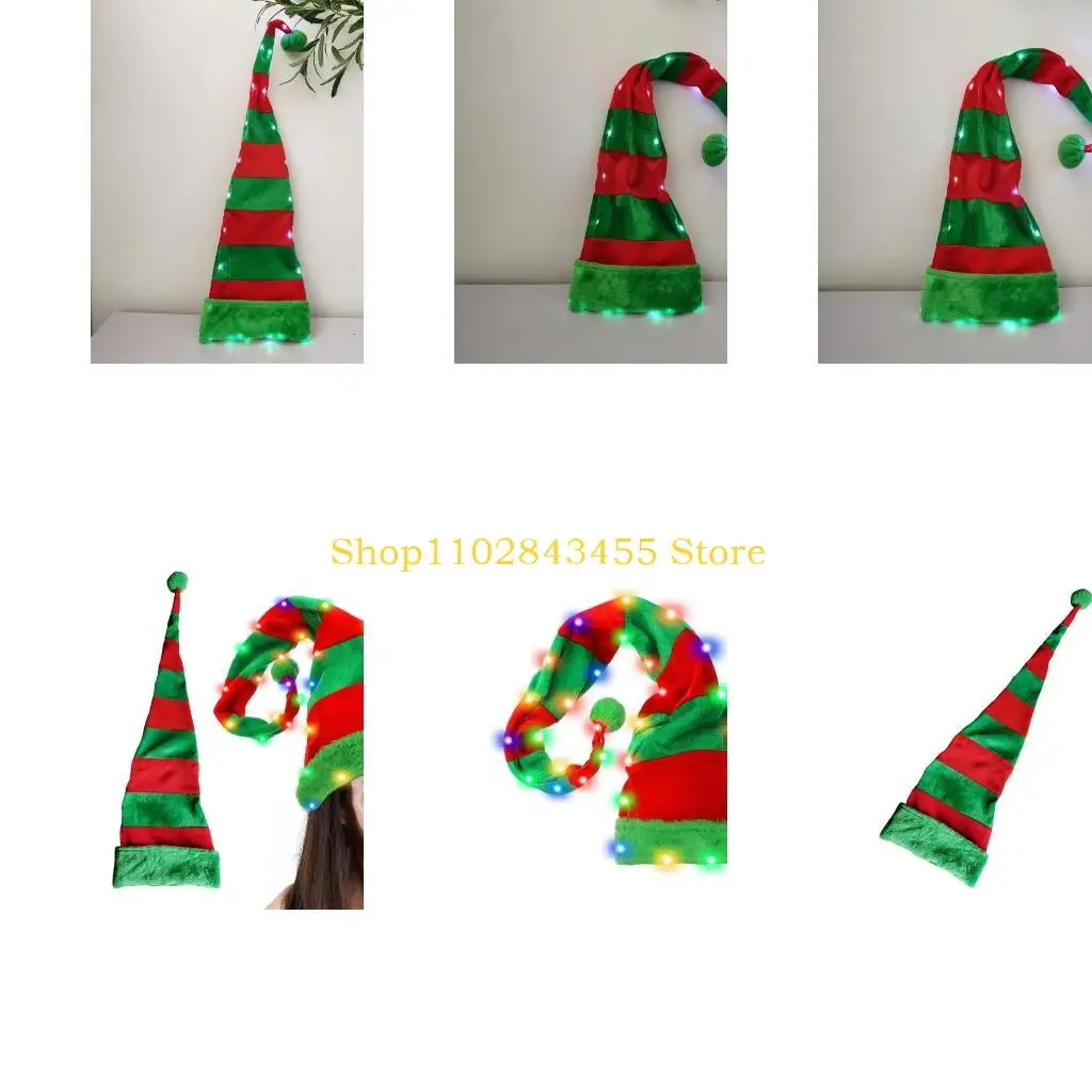 49MC Christmas Light up Elf Hat Christmas Baggy Hat Slouch Long Caps Mischievous Elf
