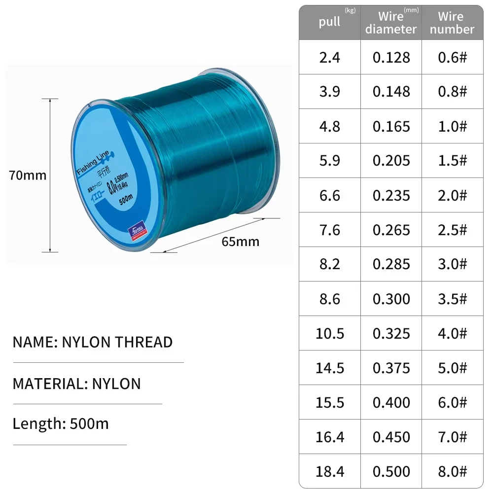 500 m japanische, langlebige Monofilament-Angelschnur aus Nylon für Felsen- und Süßwasserfischerei, 0,10 mm bis 0,47 mm Durchmesser, Angelzubehör – Detail 3