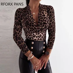 Women Cheetah Print V-neck Long Sleeve Top Blouse Womens Tops and Blouses