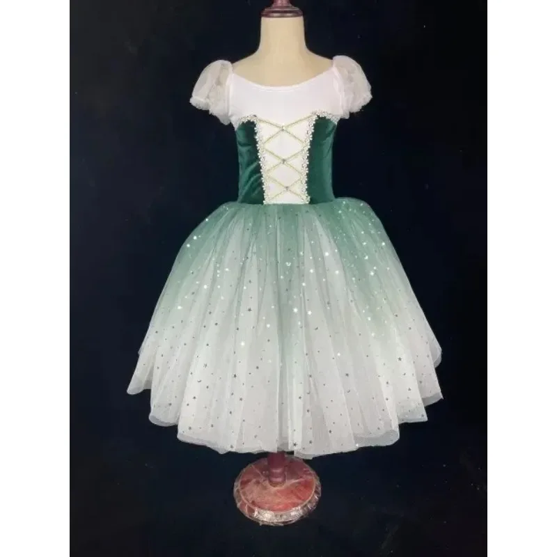 Tutù romantico lungo a canotta Verde Viola Ragazza Donna Spettacolo teatrale Costumi di danza classica Costumi di danza Tutu di danza