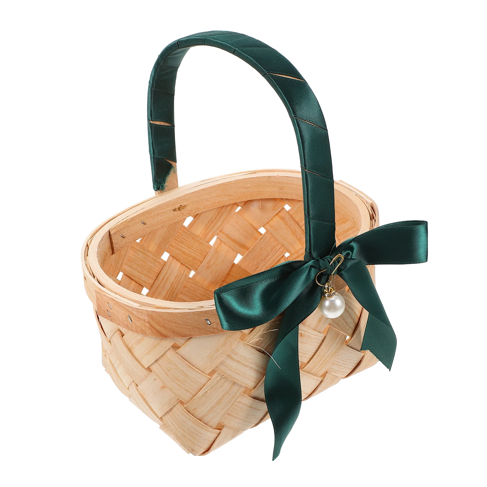 

Flower Basket Picnic Bridal Shower Favors Woven with Handles Green Wicker Wedding Straw Baby