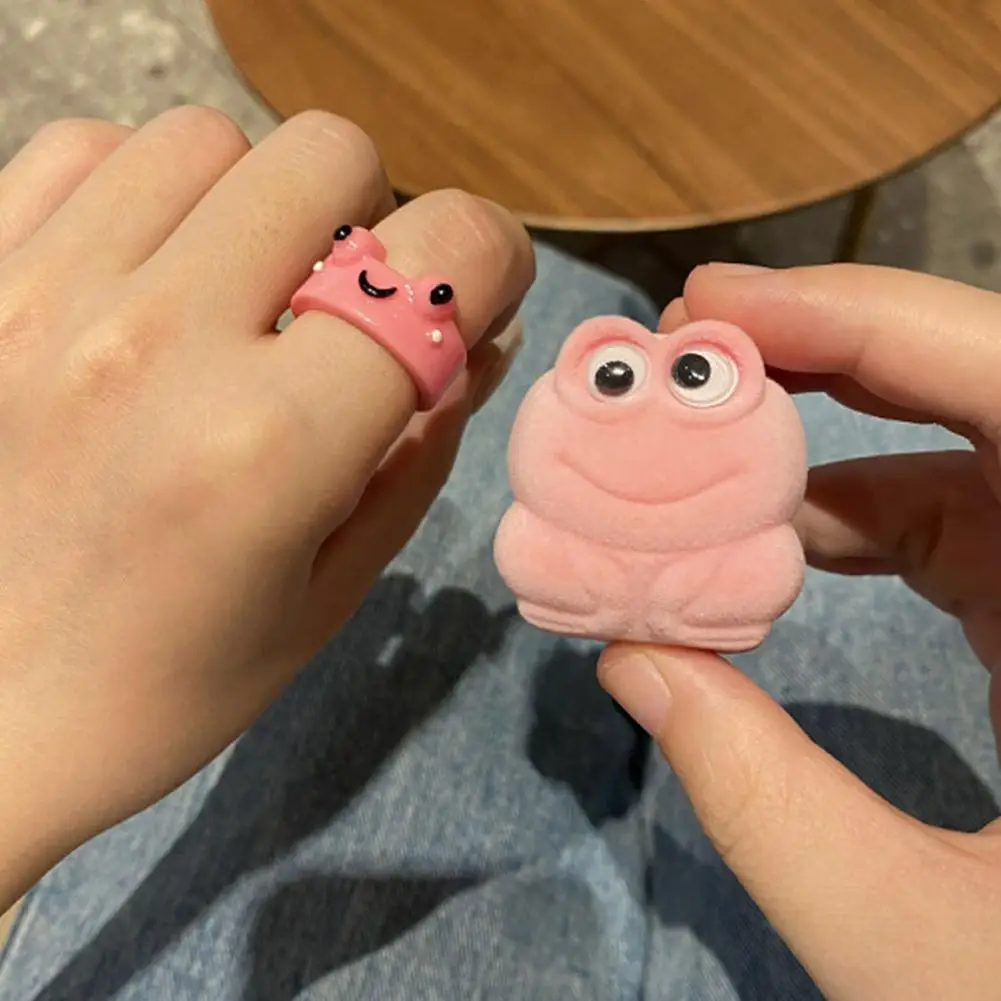 Cute Frog Rings Colorful Acrylic Finger Rings Women Girls Daily Friendship Couple Gifts Lovely Animal Jewelry Accessory