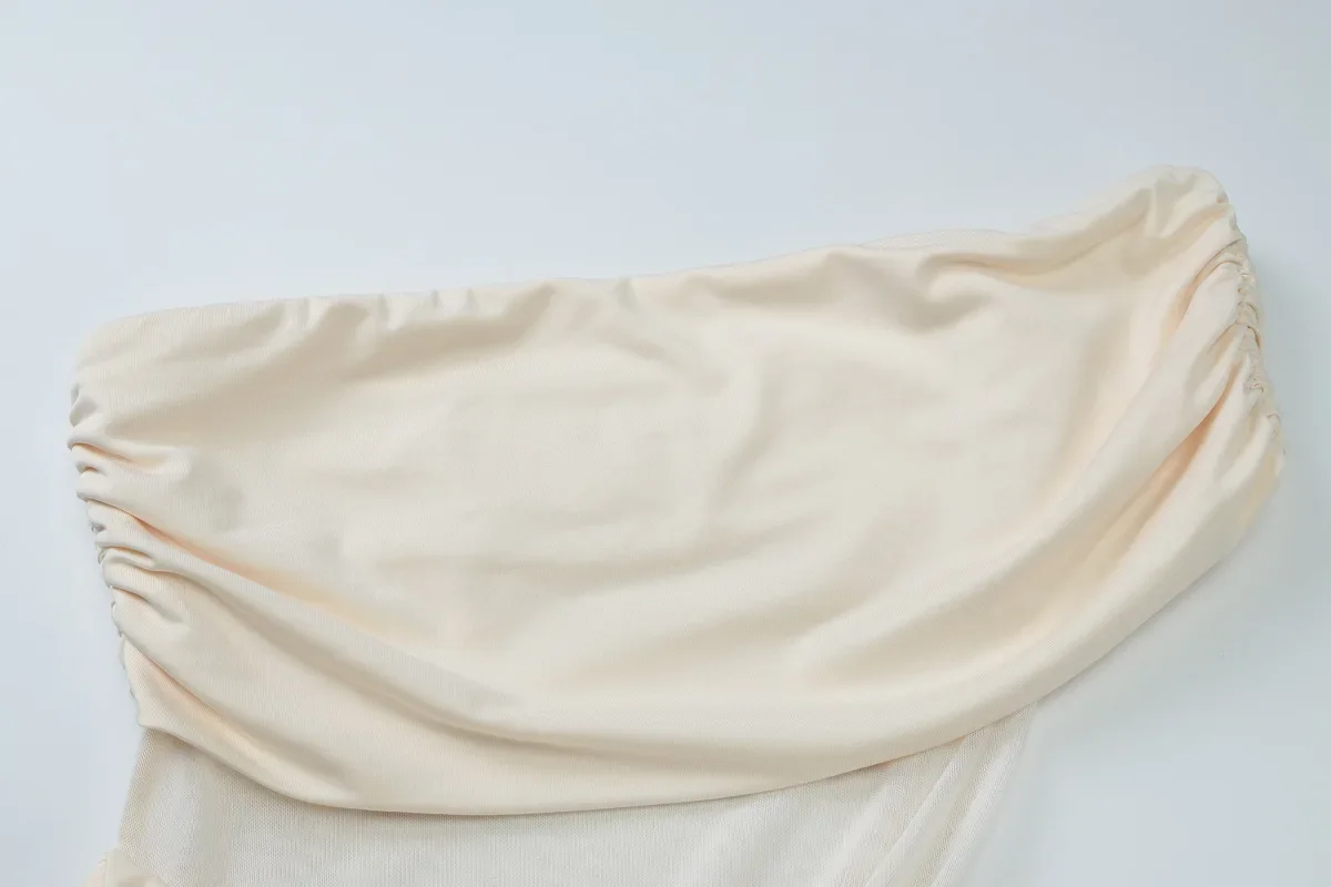 Sexy een schouder pure mesh patchwork ruches bodycon maxi feestjurk dames effen backless slanke zomervakantie strand lang gewaad