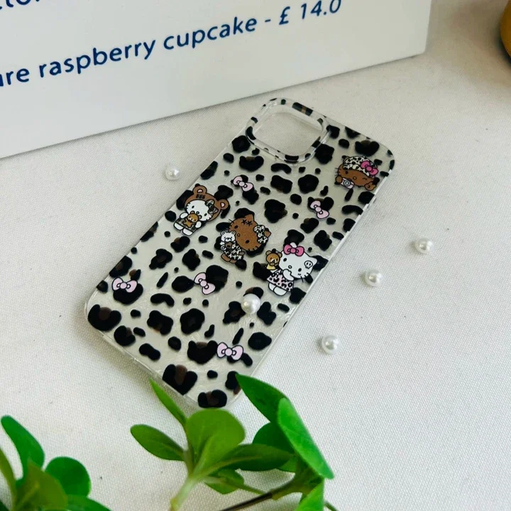 Kawaii Leopardenmuster Hello Kitty stoßfeste Hülle für iPhone 16 15 14 13 12 11 Pro Max Sanrio Anime Zubehör Schutzhülle