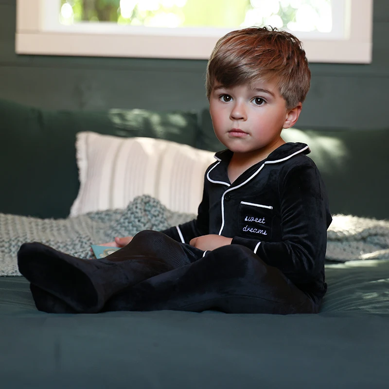 Ali Plus AW25 Grandfather Pjs Black And Red Ribbed Velour Brother And Sister Matches Clothing