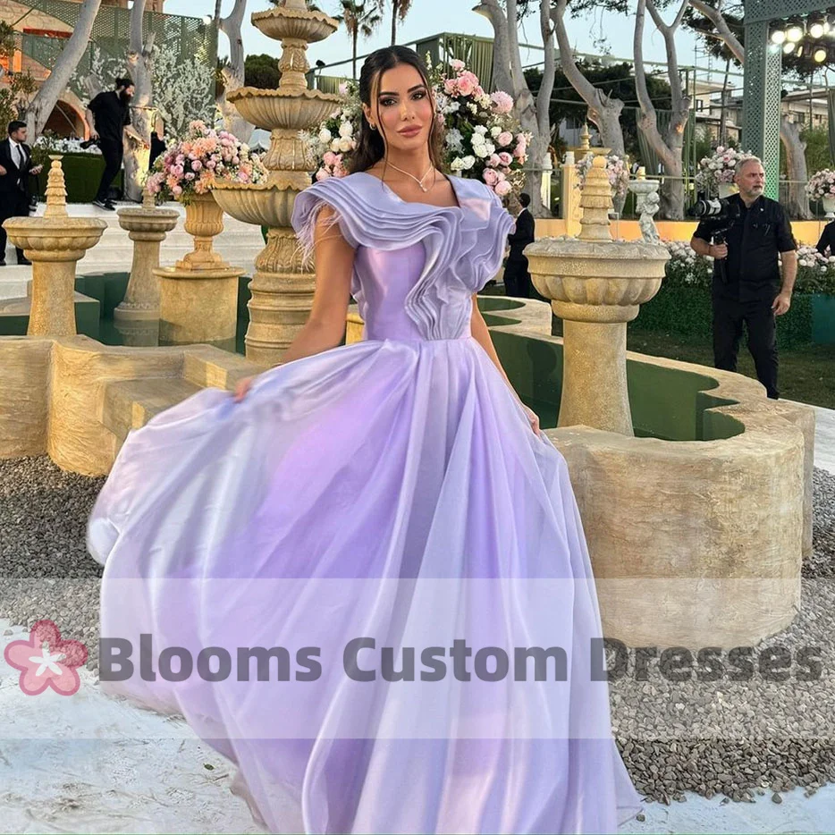 Blooms Lilac Tiered Flare Sleeves Feathers Formal Prom Dresses Customized A-Line Elegant Party Gown Evening Dress