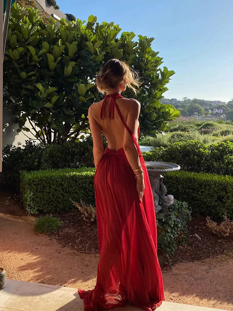 Sexy Deep V Neck Backless Pleated Long Dress Summer Women Apricot  Sleeveless Halter Lace-up Folds Dresses Beach Party Cocktail - AliExpress  200000345