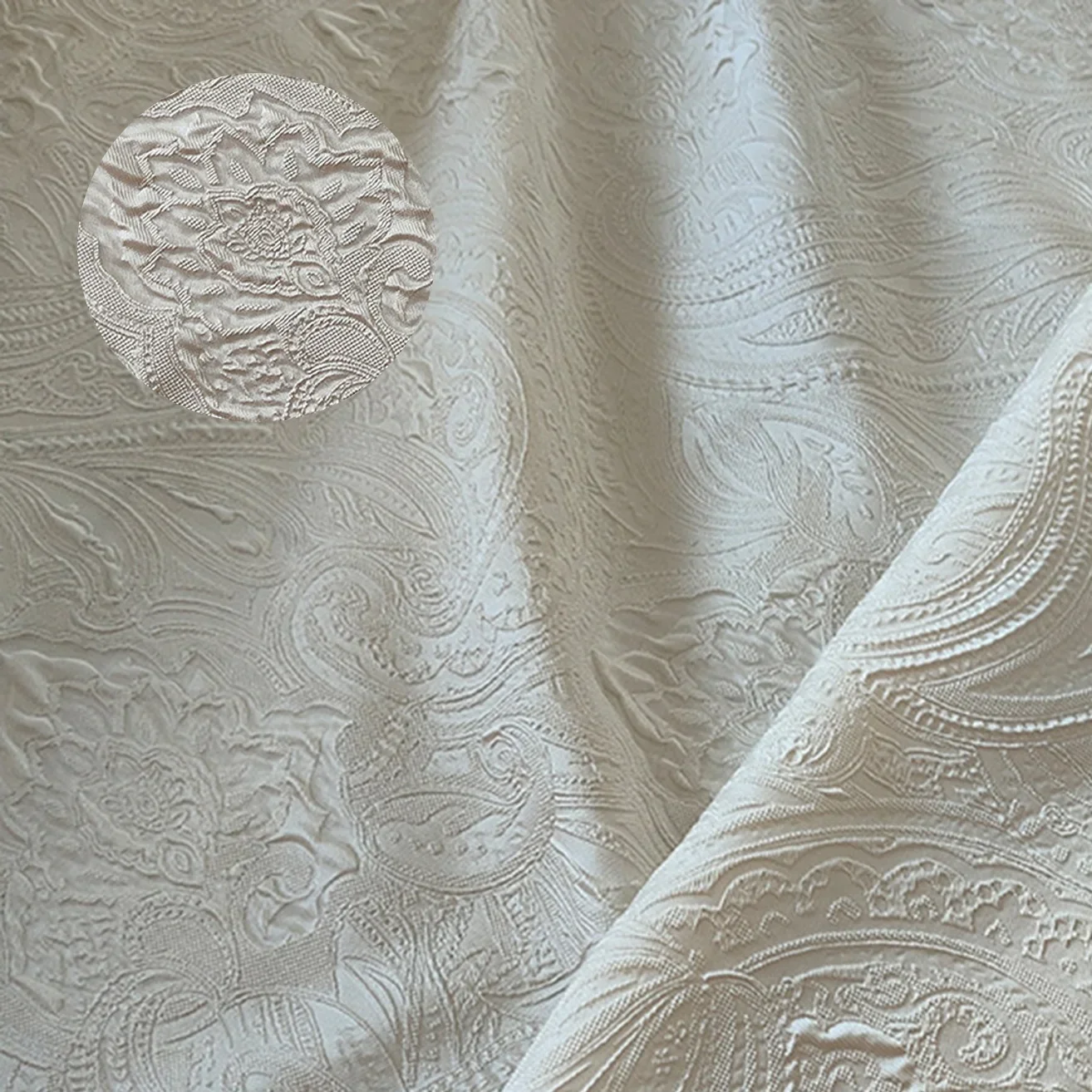 White Large Rose Thread Jacquard Three-dimensional Texture Fabric Dress Handmade DIY Clothing Fabric