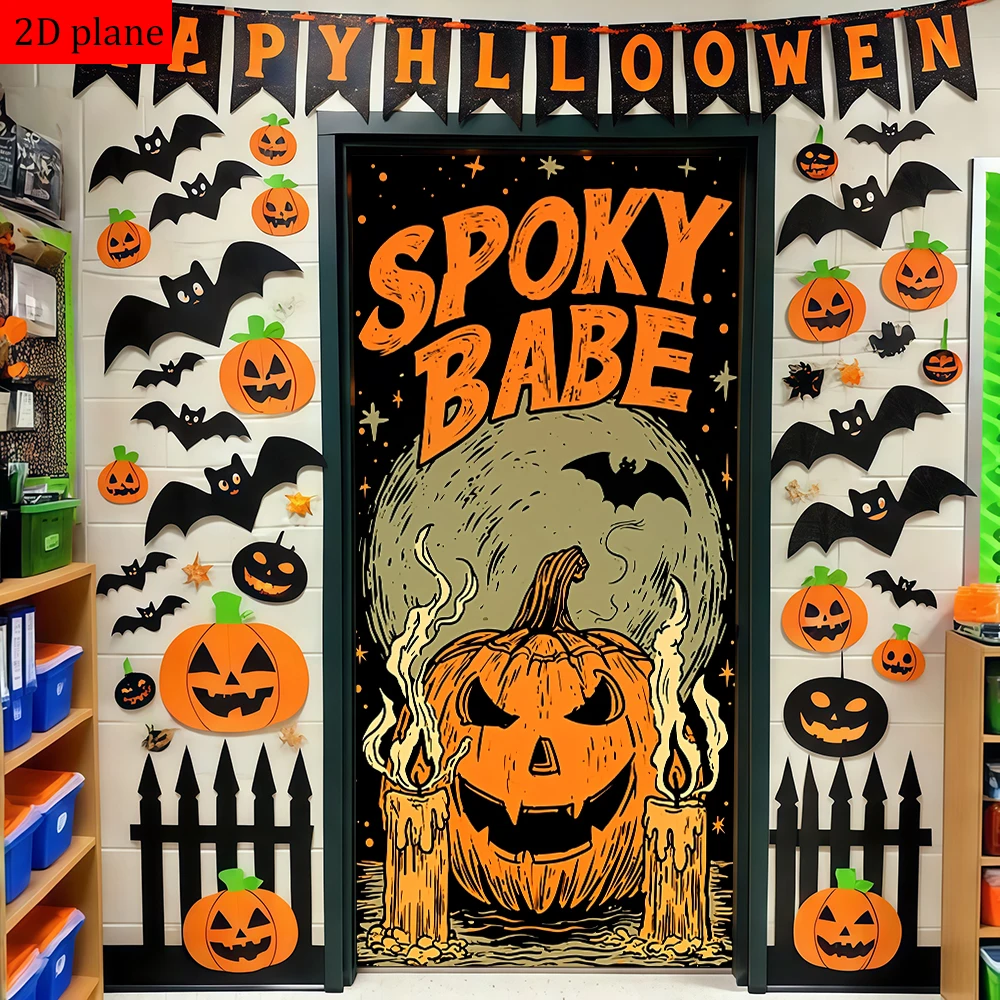 spooky babe jack-o'-lantern bat candles halloween stars Door frame decoration with high elasticity elastic band