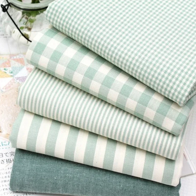 Japanese Korean Style Pure Cotton Fabric Striped Checkered Solid Color Bed Sheets Tablecloths Pillows Sofas Bed Curtains Fabric