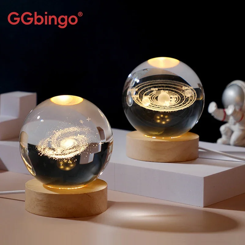 GGbingo LED Night Light Milky Way Galaxy Solar System Crystal Ball Night Lamp Bedroom Ambient Light Creative Gift Night Light
