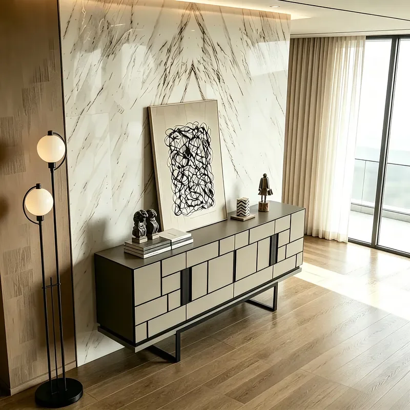 Italian Light Luxury Geometric Splicing Dining Side Cabinet Modern Simple Entrance Cabinet Living Room Storage Locker