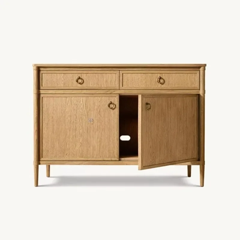 Luxury Modern Solid Wood 2 Door Dining Sideboard Self Serve Cabinet with Drawers and Metal Handles