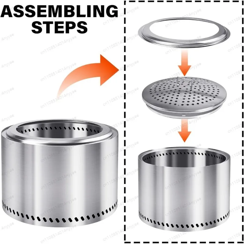 28 Inch Smokeless Fire Pit, Stainless Steel Wood Burning Outdoor Firepit for Patio Garden Picnic Camping
