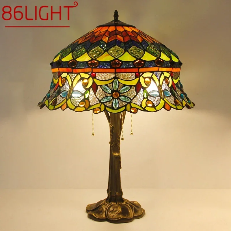 

86LIGHT Tiffany Table Lamp LED Luxury Creativity Living Room Study Bedroom Bedside Lamp Villa Hotel Color Glass Desk Light